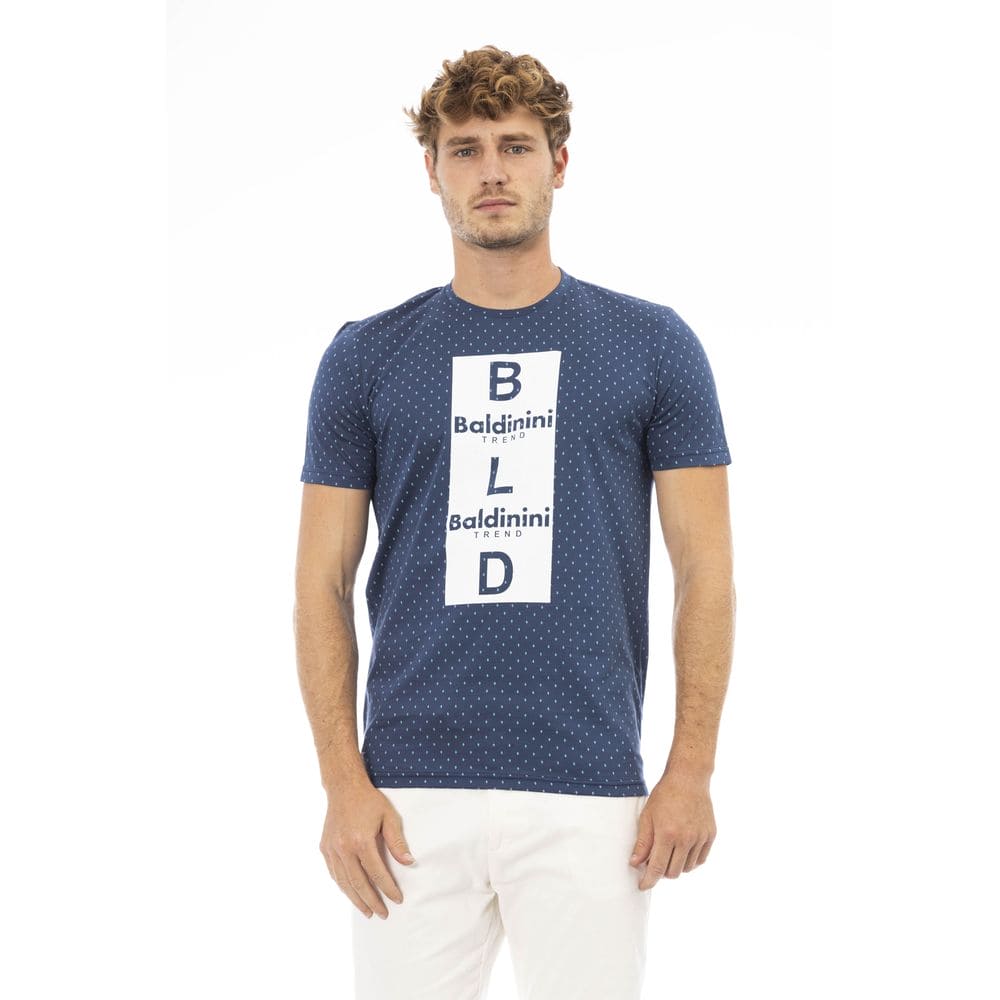 Camiseta elegante de algodón azul con estampado elegante en el frente de Baldinini Trend