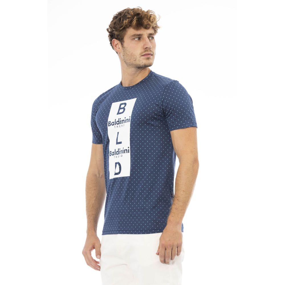 Camiseta elegante de algodón azul con estampado elegante en el frente de Baldinini Trend