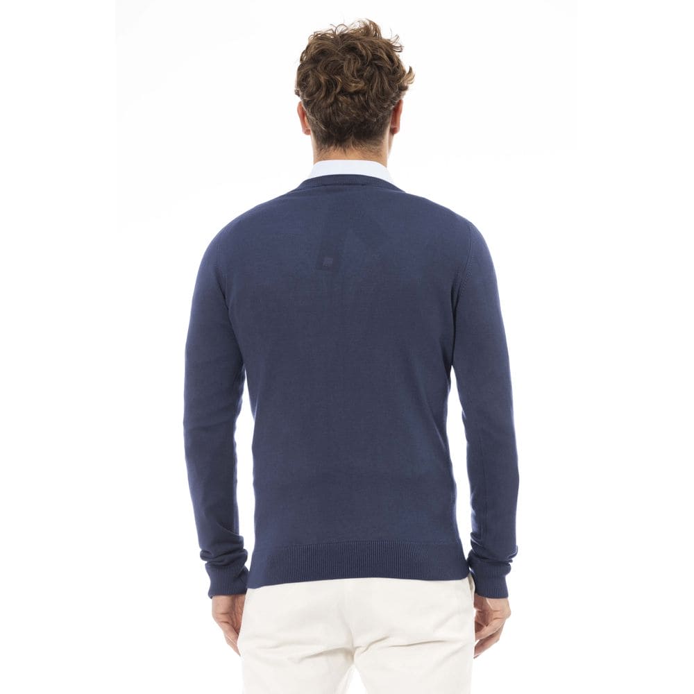 Pull côtelé bleu élégant à col en V tendance Baldinini