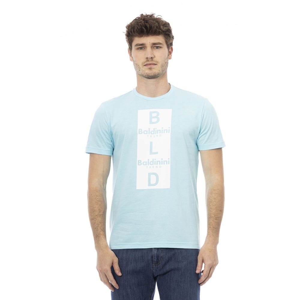 T-shirt en coton bleu clair Baldinini Trend Chic avec imprimé sur le devant