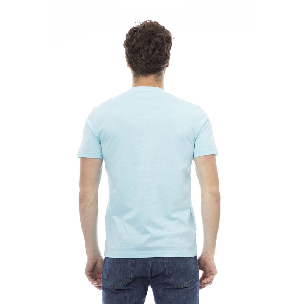 T-shirt en coton bleu clair Baldinini Trend Chic avec imprimé sur le devant