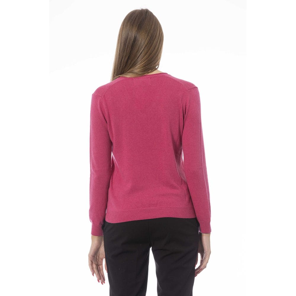 Jersey de cachemira de canalé con cuello en V fucsia de Baldinini Trend