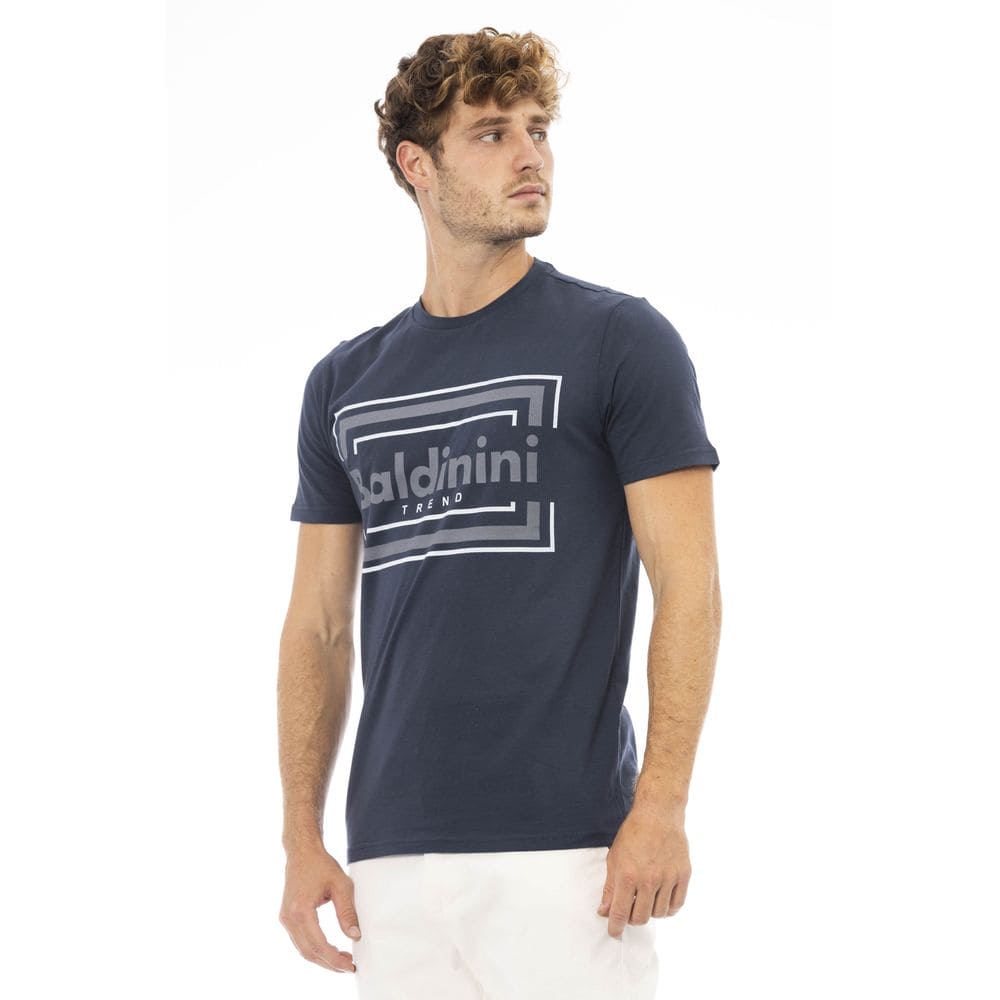 T-shirt en coton bleu élégant Baldinini Trend avec imprimé chic sur le devant