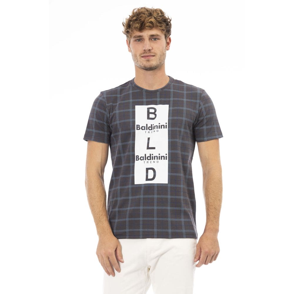 Camiseta de algodón gris Baldinini Trend Chic con estampado elegante en el frente