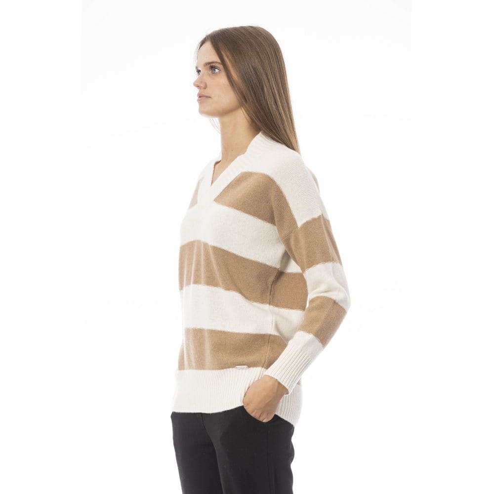 Pull col V beige élégant tendance Baldinini