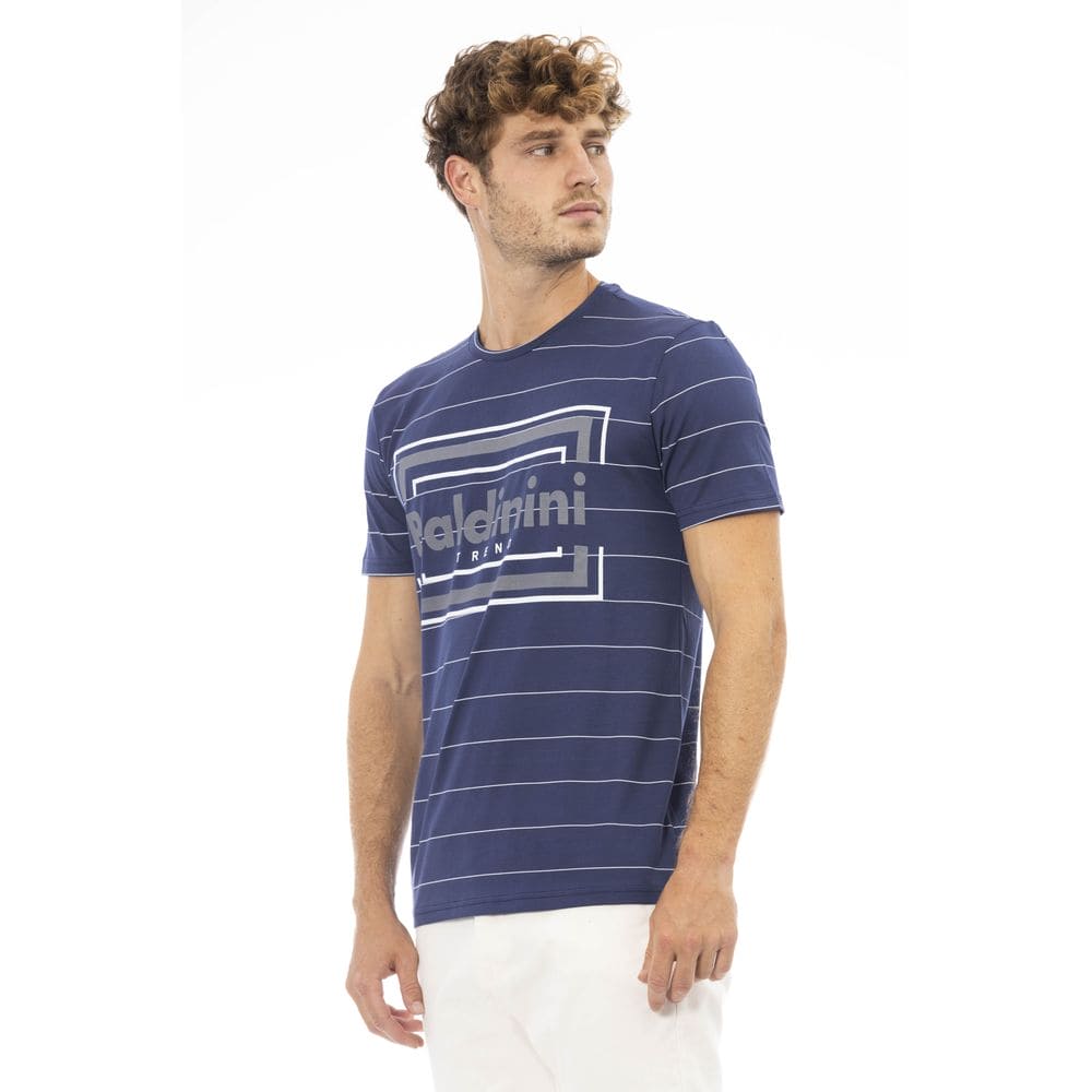 Camiseta de algodón azul Baldinini Trend Chic con estampado frontal