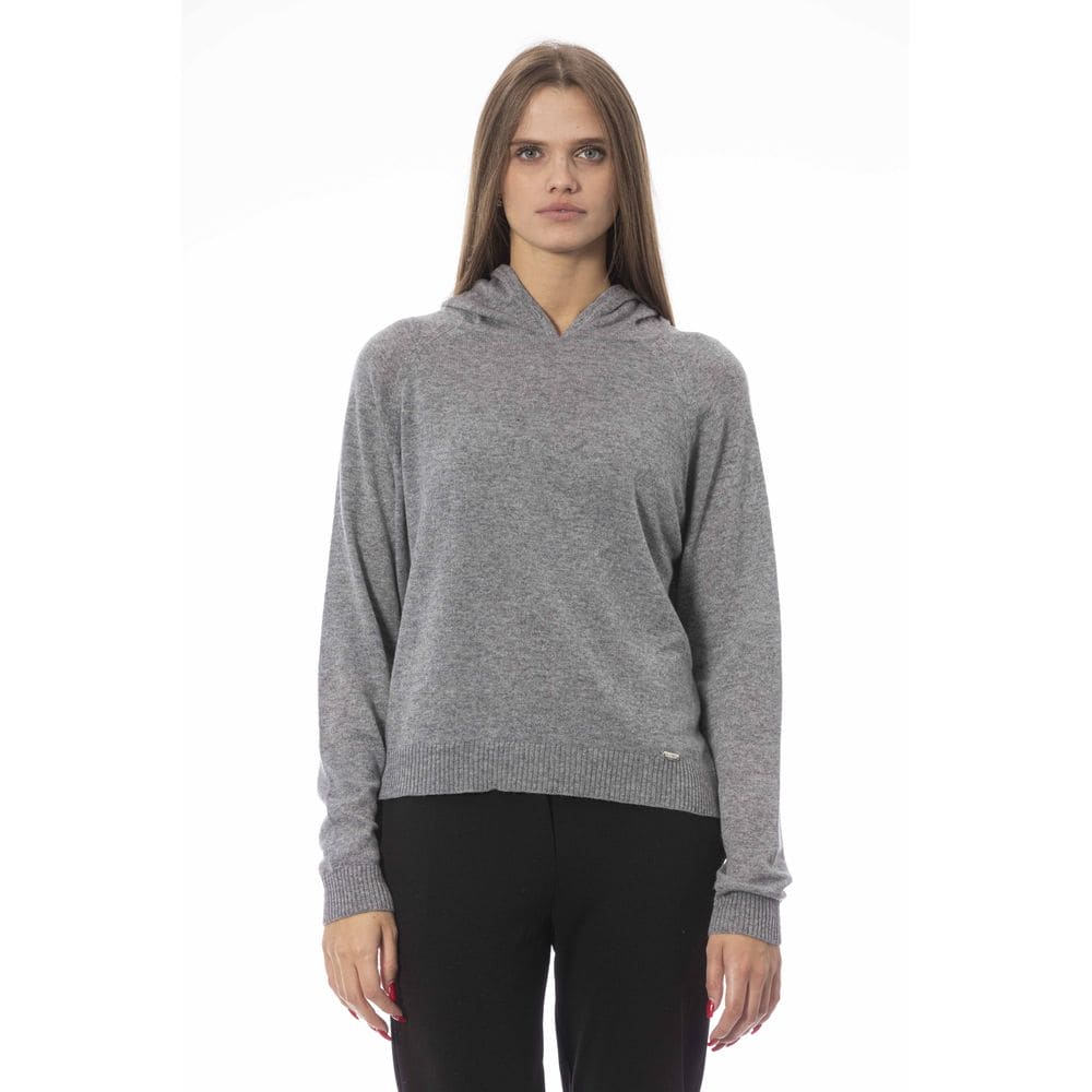 Pull à capuche confortable en tricot Baldinini Trend Chic en gris