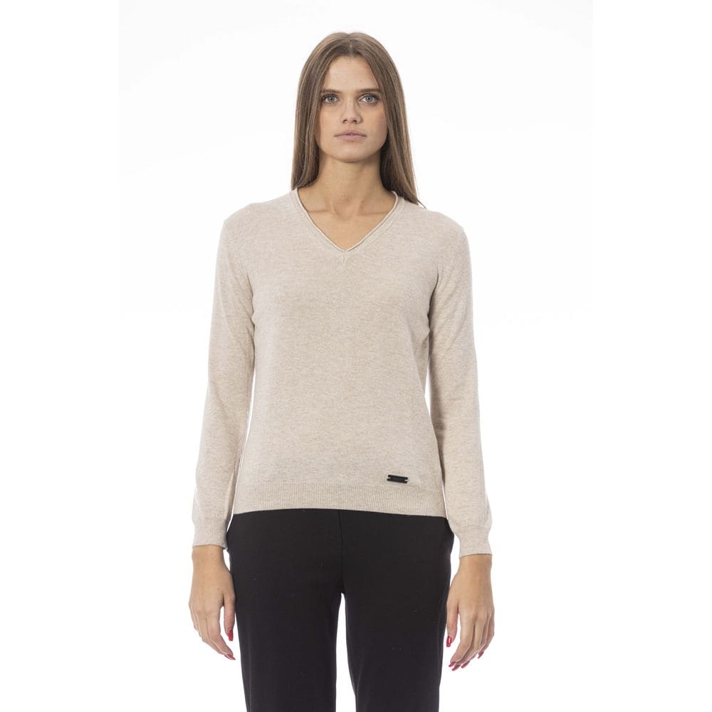 Pull col V beige élégant Baldinini Trend – Confortable et chic