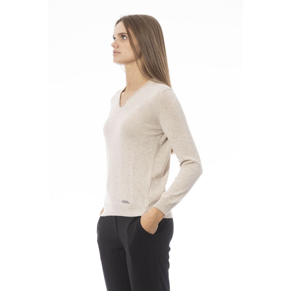 Pull col V beige élégant Baldinini Trend – Confortable et chic