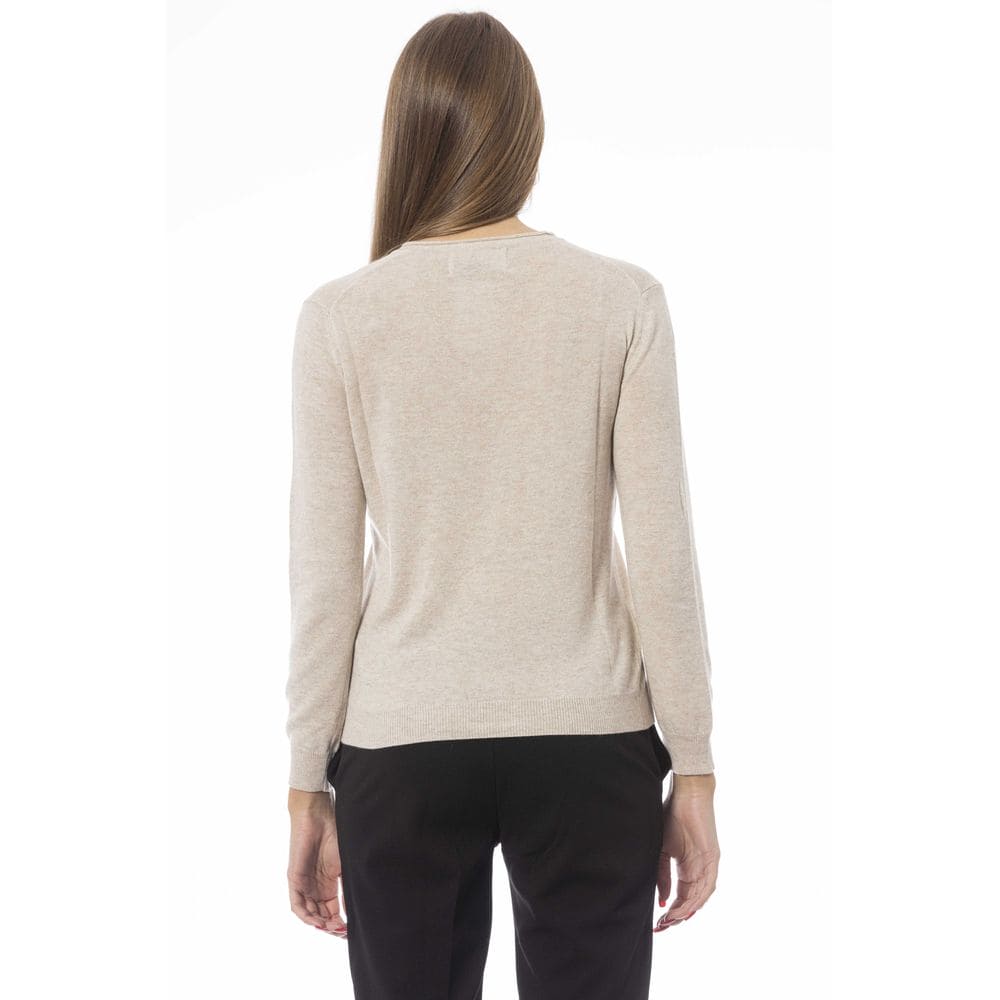 Pull col V beige élégant Baldinini Trend – Confortable et chic