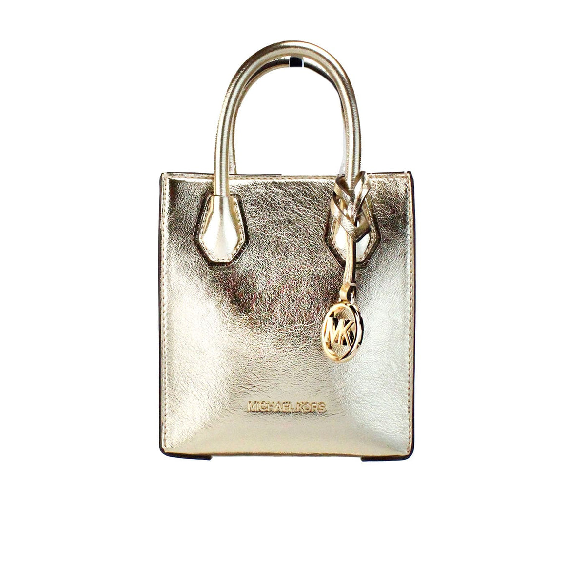 Bolso bandolera North South Shopper en dorado pálido metalizado Mercer XS de Michael Kors