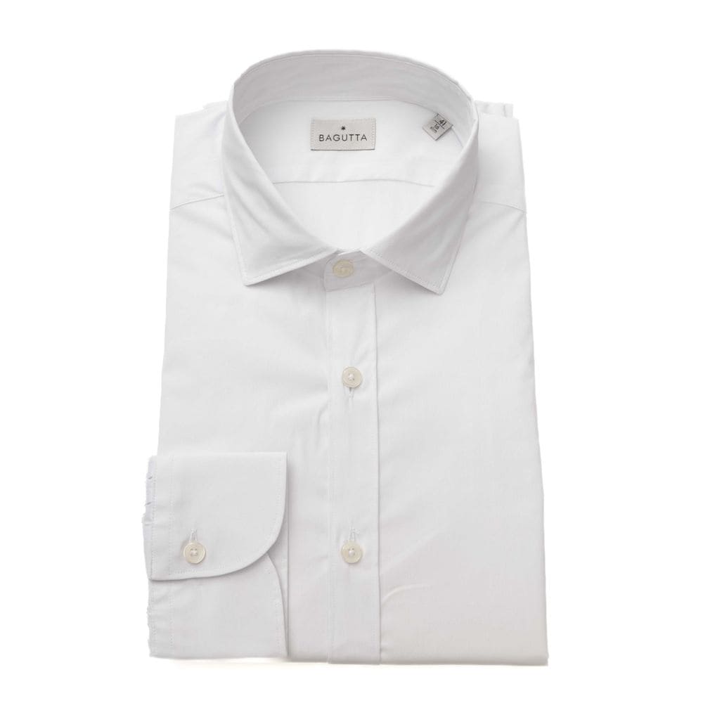 Camisa blanca de corte entallado con cuello francés de Bagutta