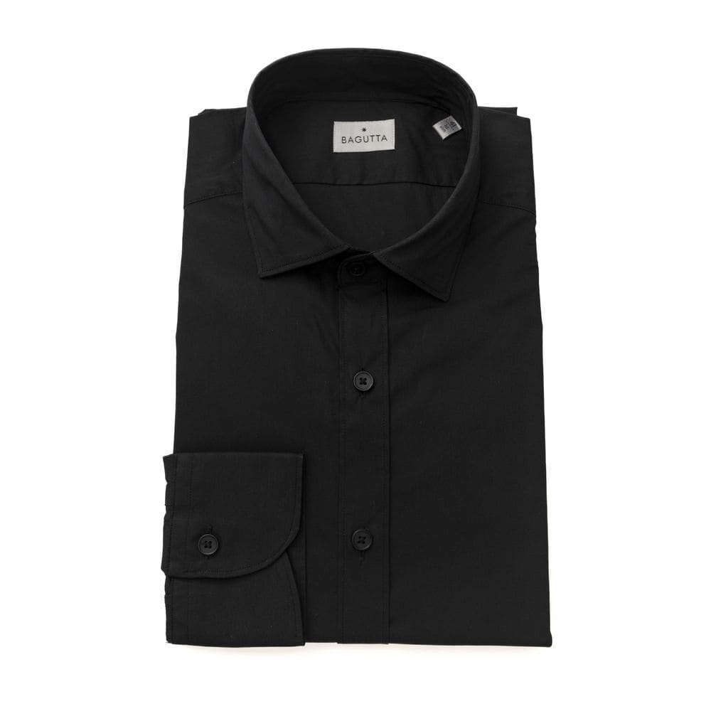 Camisa elegante de cuello francés entallada y negra de Bagutta