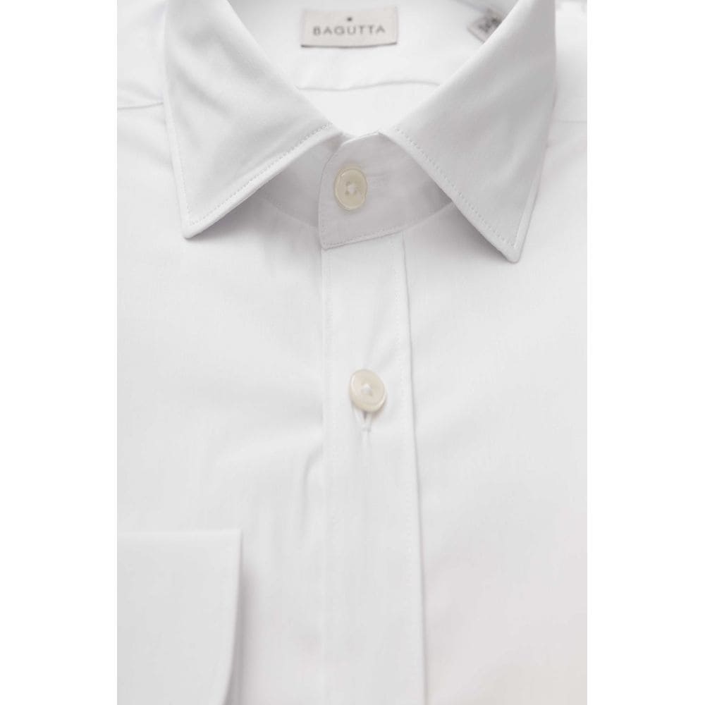 Camisa blanca de corte entallado con cuello francés de Bagutta