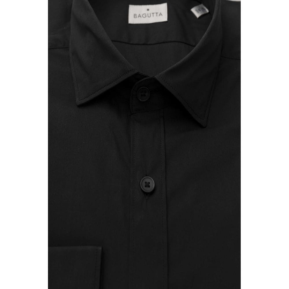 Camisa elegante de cuello francés entallada y negra de Bagutta