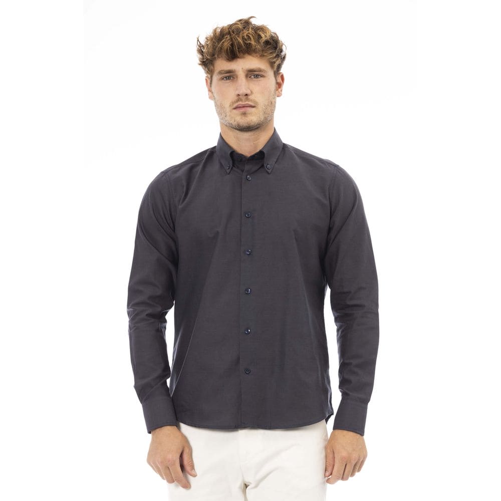 Chemise boutonnée en coton mélangé gris tendance Baldinini