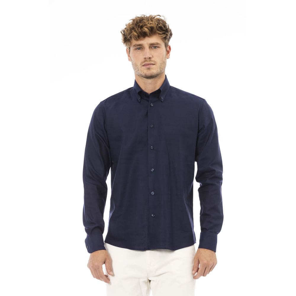 Chemise boutonnée en coton mélangé bleu tendance Baldinini