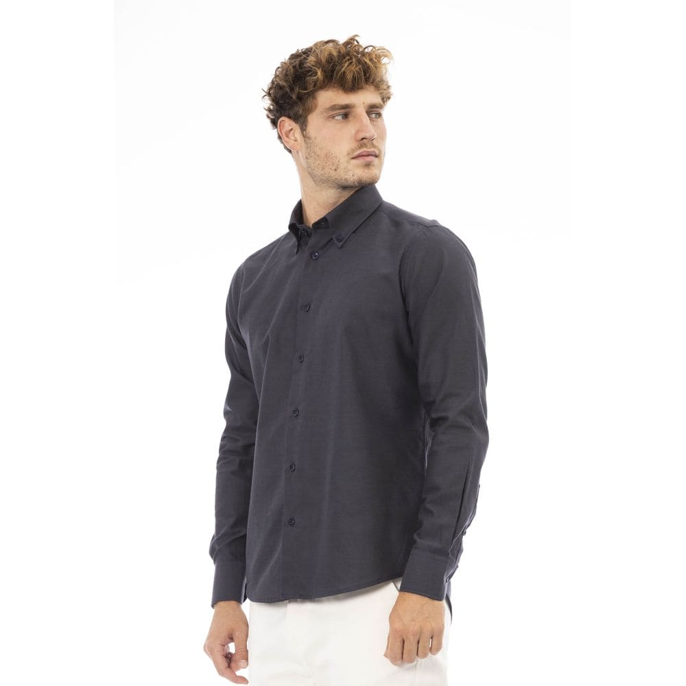 Chemise boutonnée en coton mélangé gris tendance Baldinini