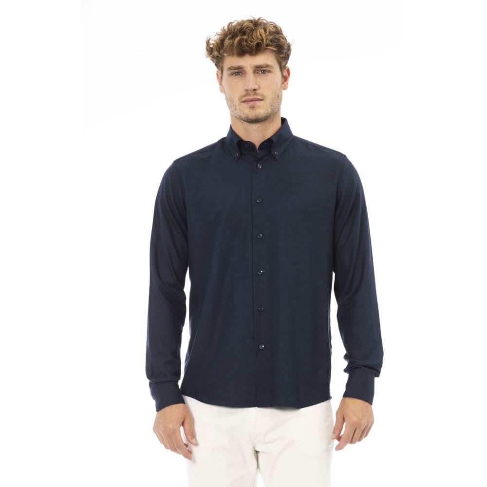 Chemise boutonnée en coton bleu élégant Baldinini Trend