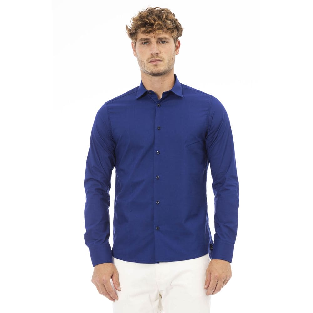 Camisa elegante italiana de corte regular en color azul Baldinini Trend