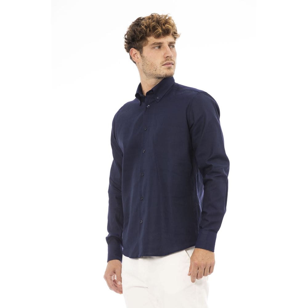 Chemise boutonnée en coton mélangé bleu tendance Baldinini