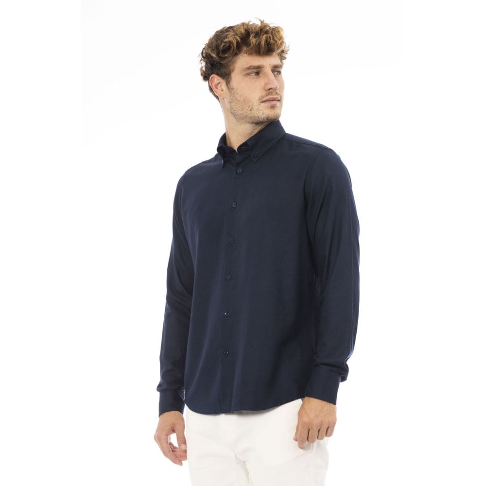 Chemise boutonnée en coton bleu élégant Baldinini Trend