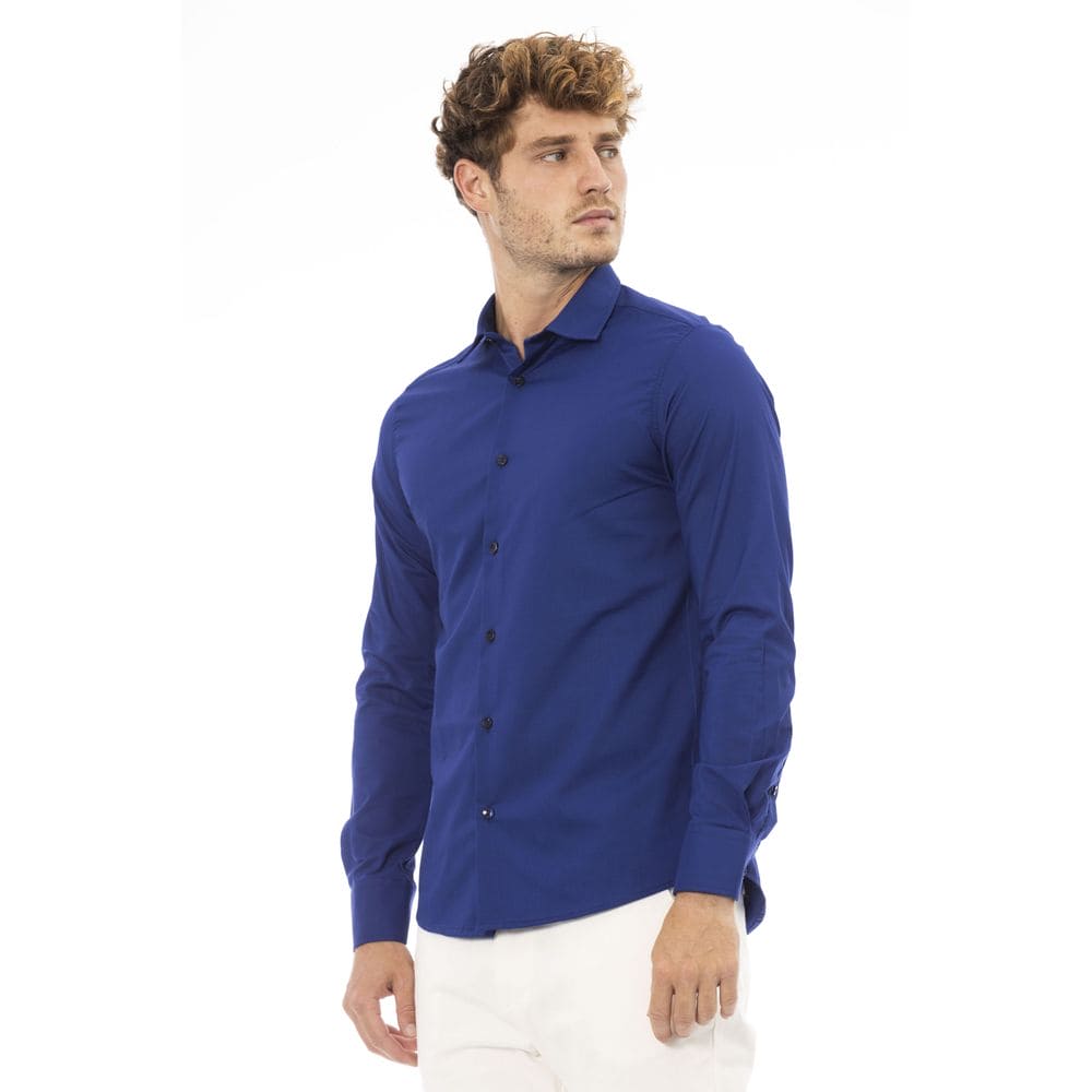 Camisa elegante italiana de corte regular en color azul Baldinini Trend