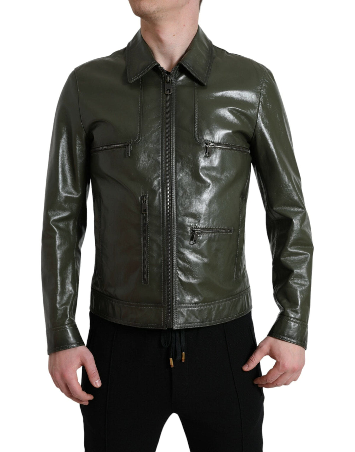 Veste motard en cuir Dolce &amp; Gabbana Emerald Elegance