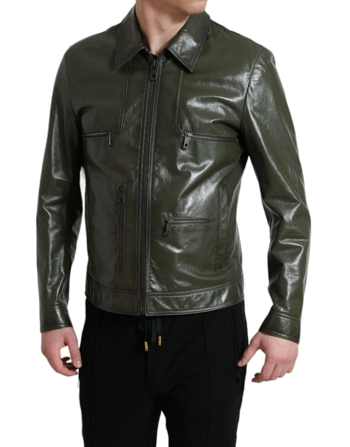 Veste motard en cuir Dolce &amp; Gabbana Emerald Elegance