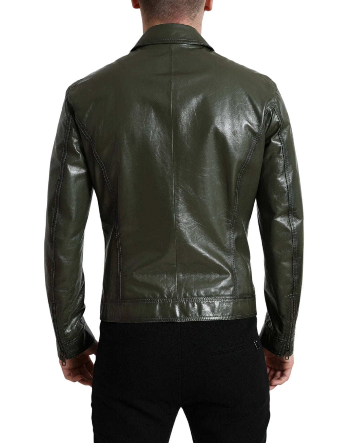 Veste motard en cuir Dolce &amp; Gabbana Emerald Elegance