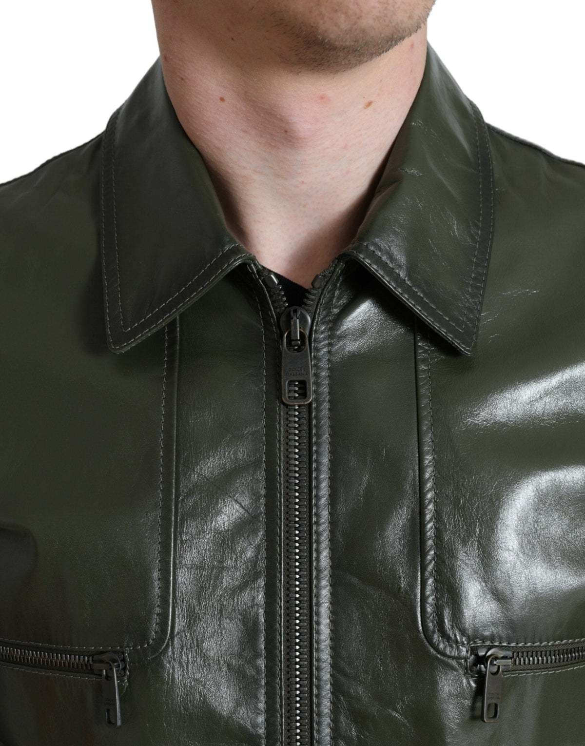 Veste motard en cuir Dolce &amp; Gabbana Emerald Elegance