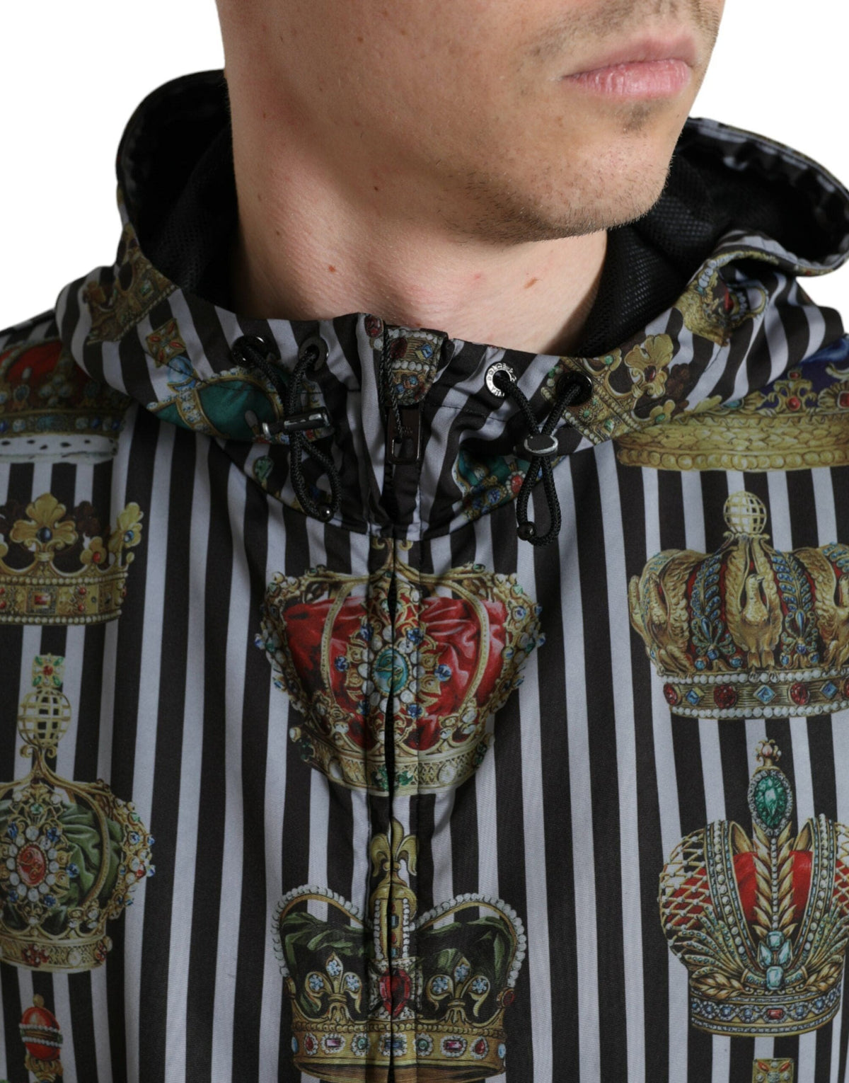 Veste technique à capuche noire et blanche chic Dolce &amp; Gabbana