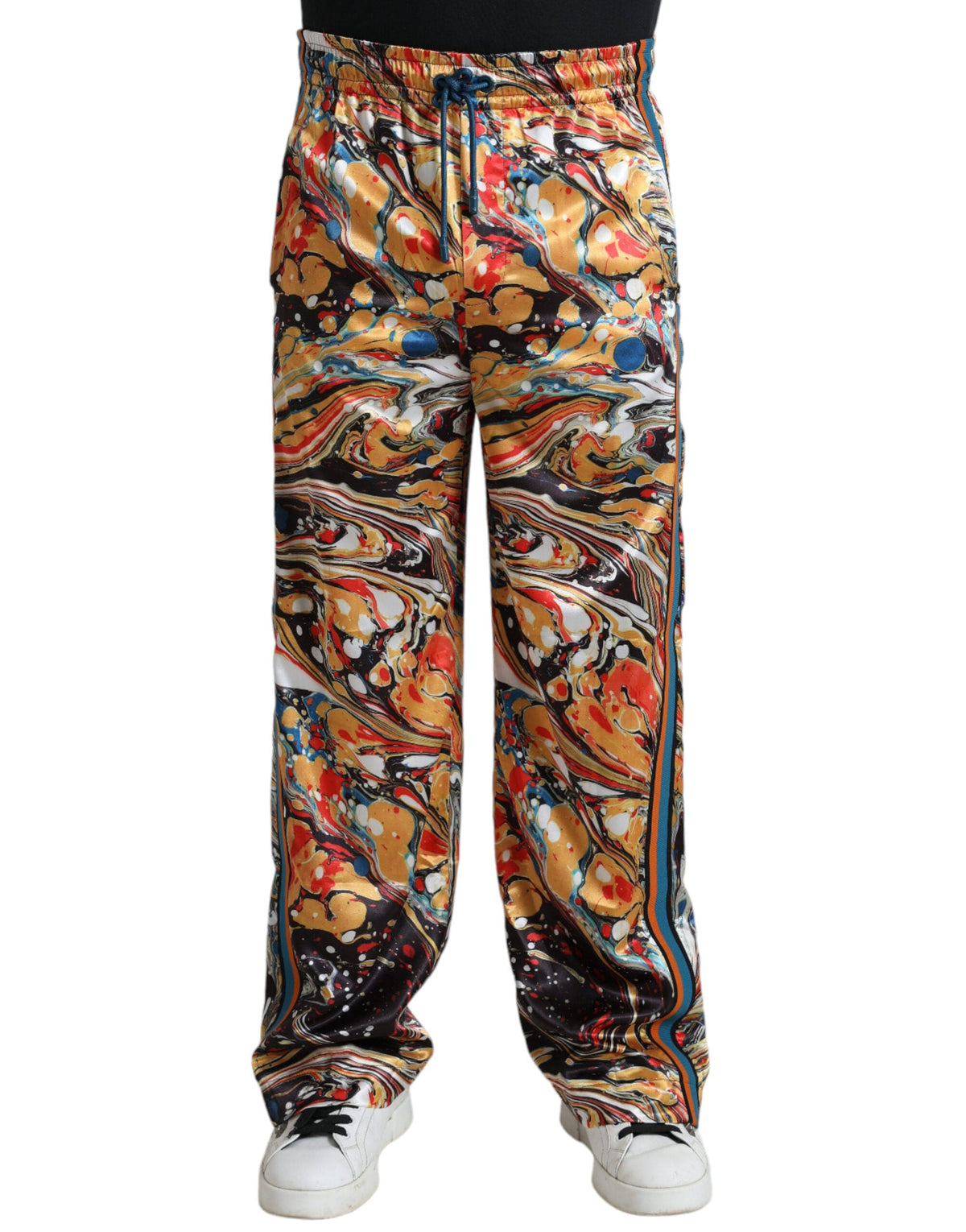 Pantalon de survêtement élégant en satin Dolce &amp; Gabbana en marbre multicolore