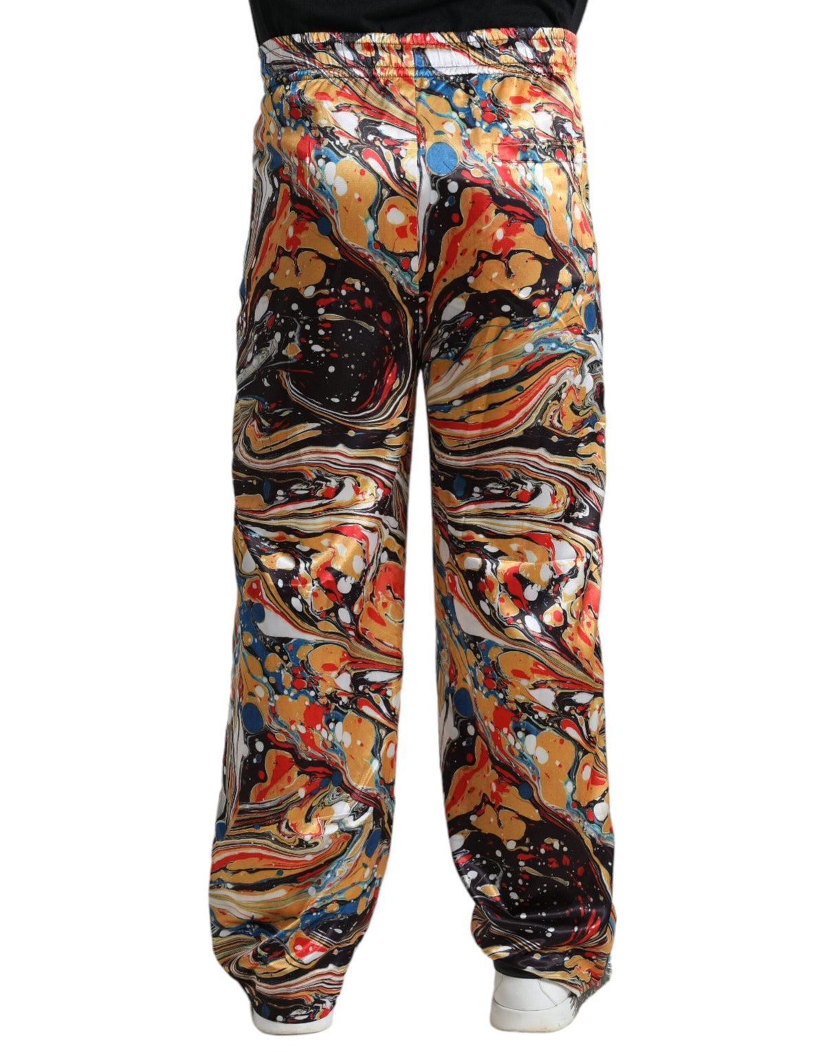 Pantalones deportivos elegantes de satén con diseño de mármol multicolor de Dolce &amp; Gabbana