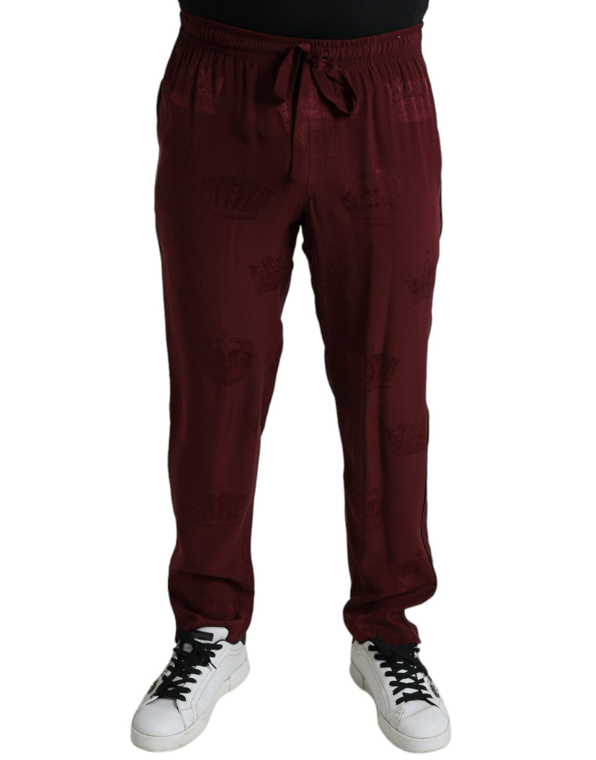 Pantalon de pyjama élégant en soie marron Dolce &amp; Gabbana avec motif couronne