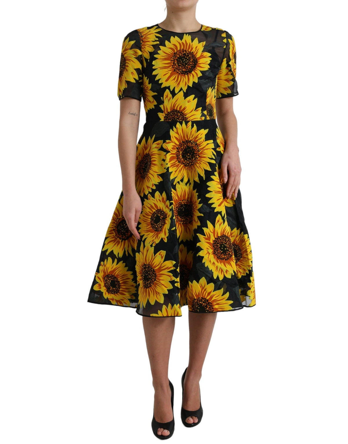 Robe mi-longue trapèze estivale à imprimé tournesol de Dolce &amp; Gabbana