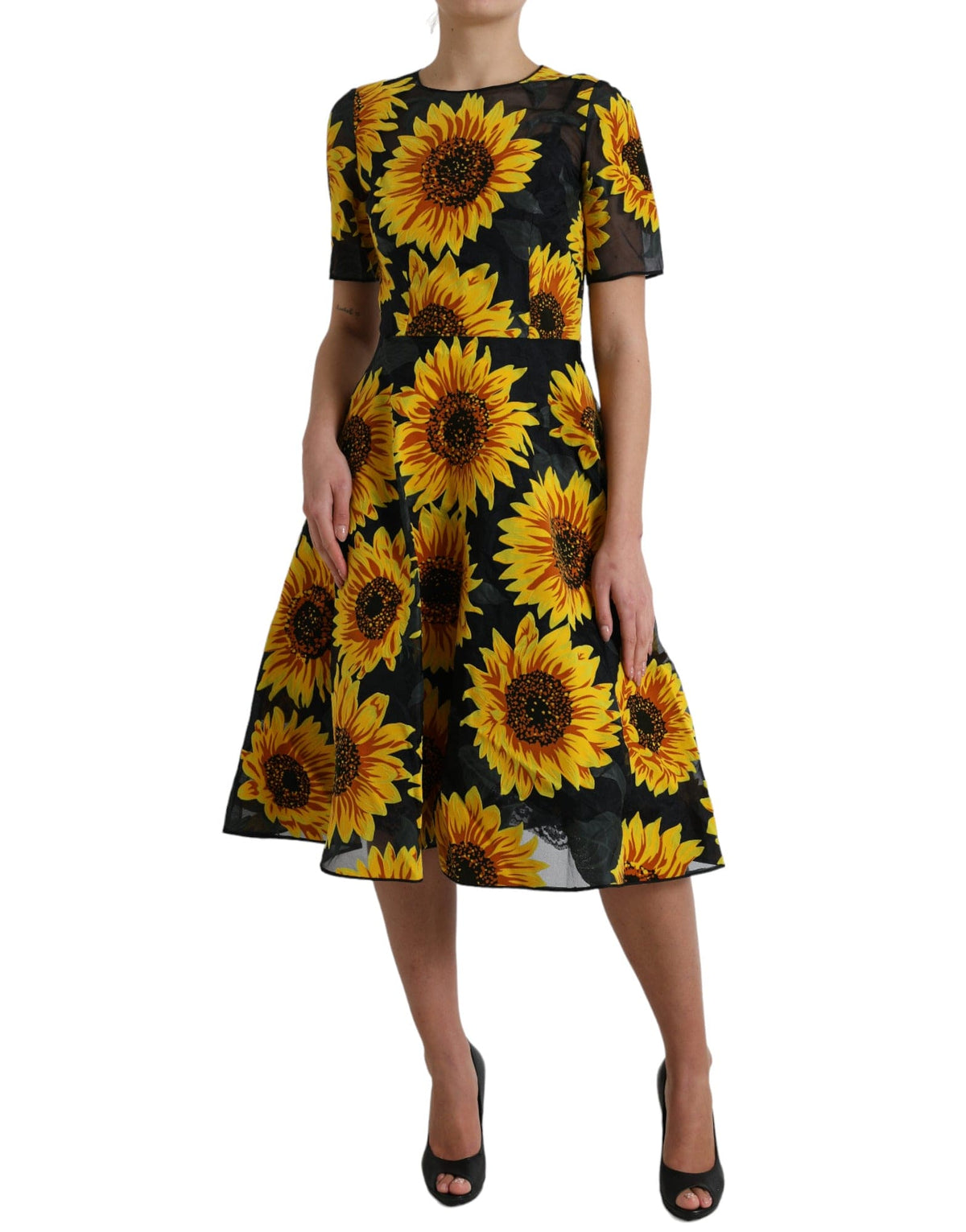 Robe mi-longue trapèze estivale à imprimé tournesol de Dolce &amp; Gabbana