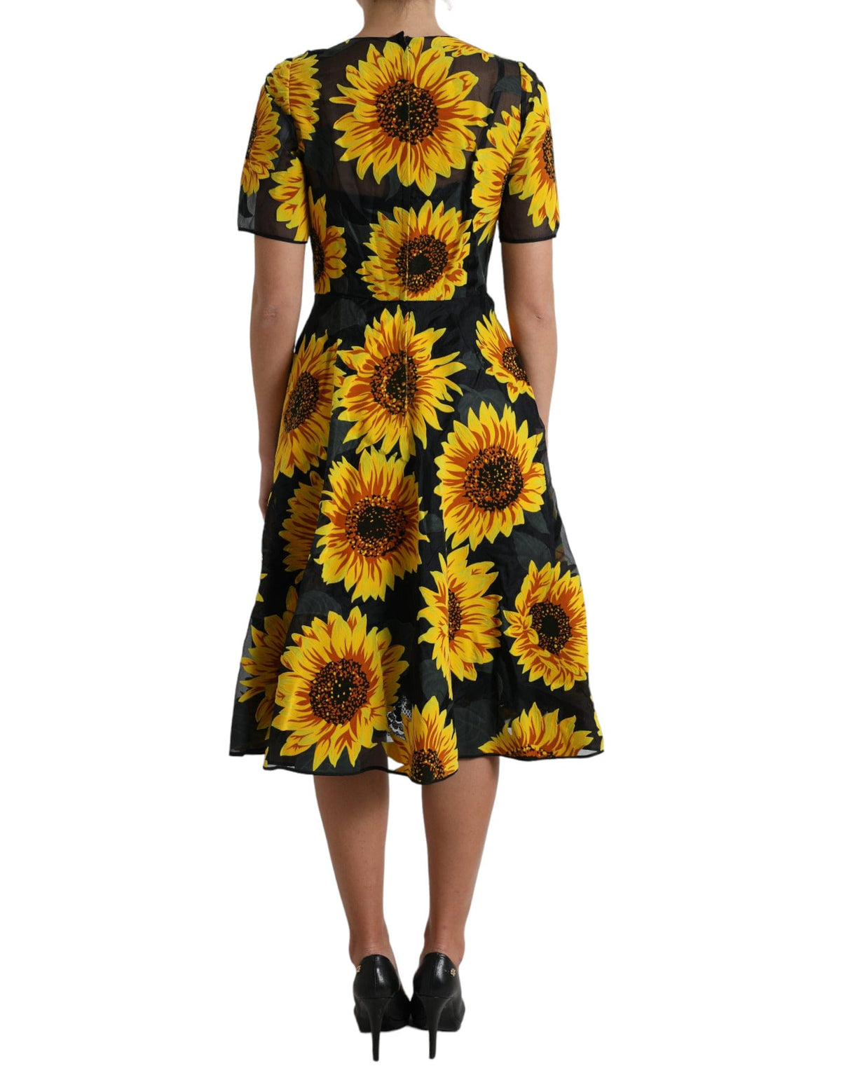 Robe mi-longue trapèze estivale à imprimé tournesol de Dolce &amp; Gabbana