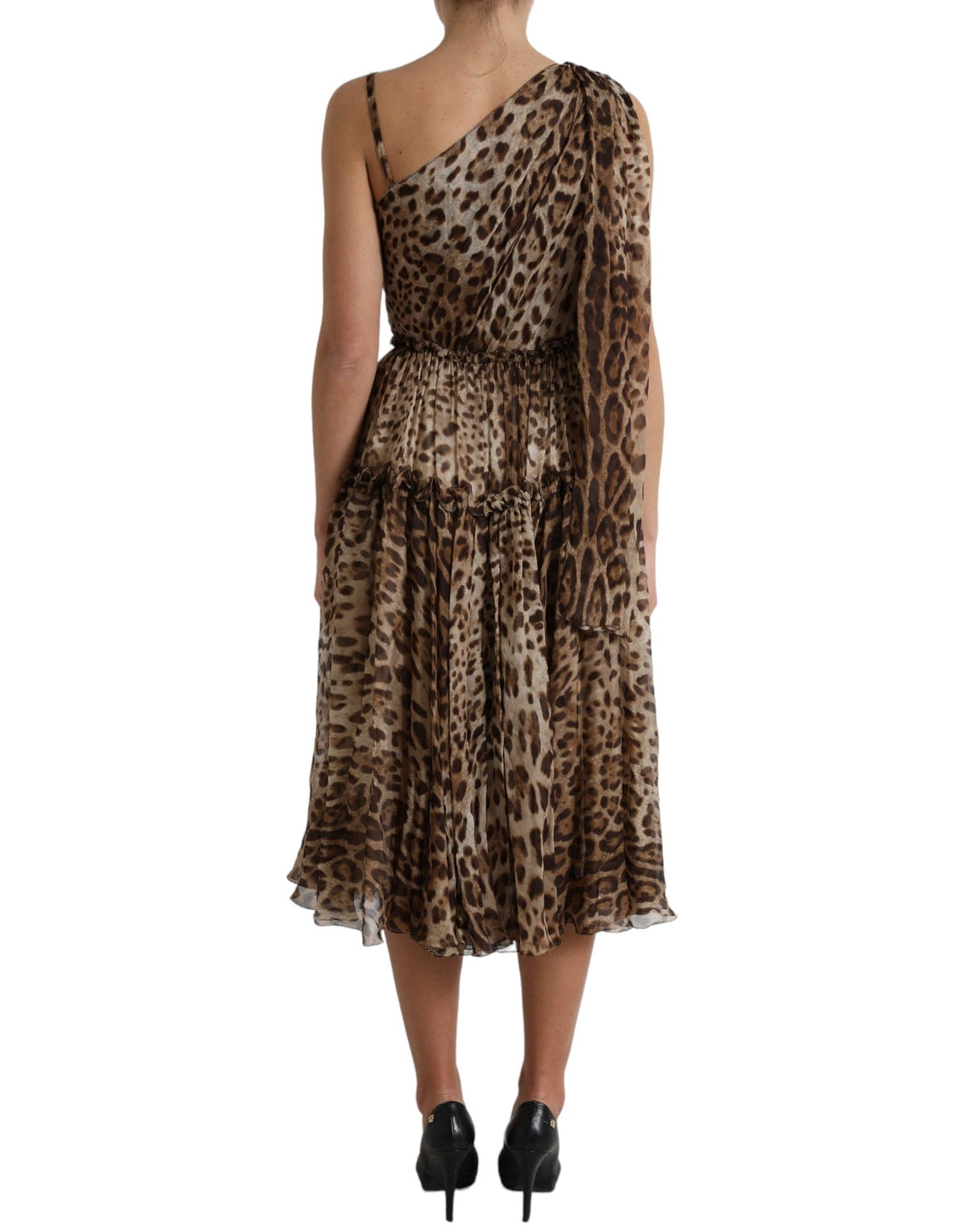 Vestido midi elegante de leopardo con un solo hombro de Dolce &amp; Gabbana