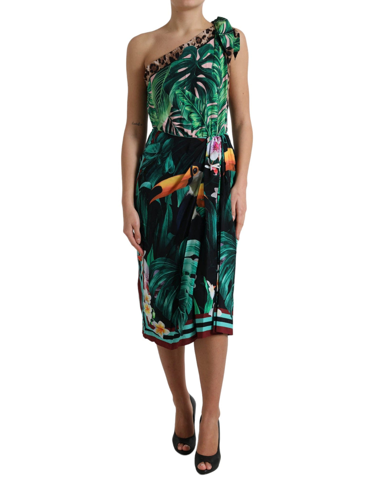 Robe asymétrique à imprimé jungle tropicale Dolce &amp; Gabbana