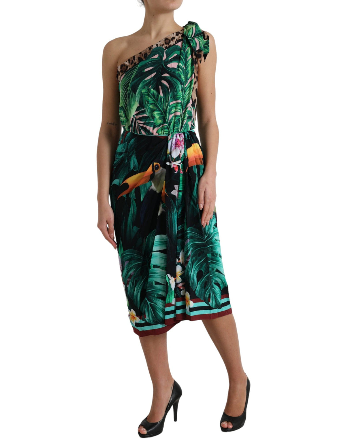 Robe asymétrique à imprimé jungle tropicale Dolce &amp; Gabbana