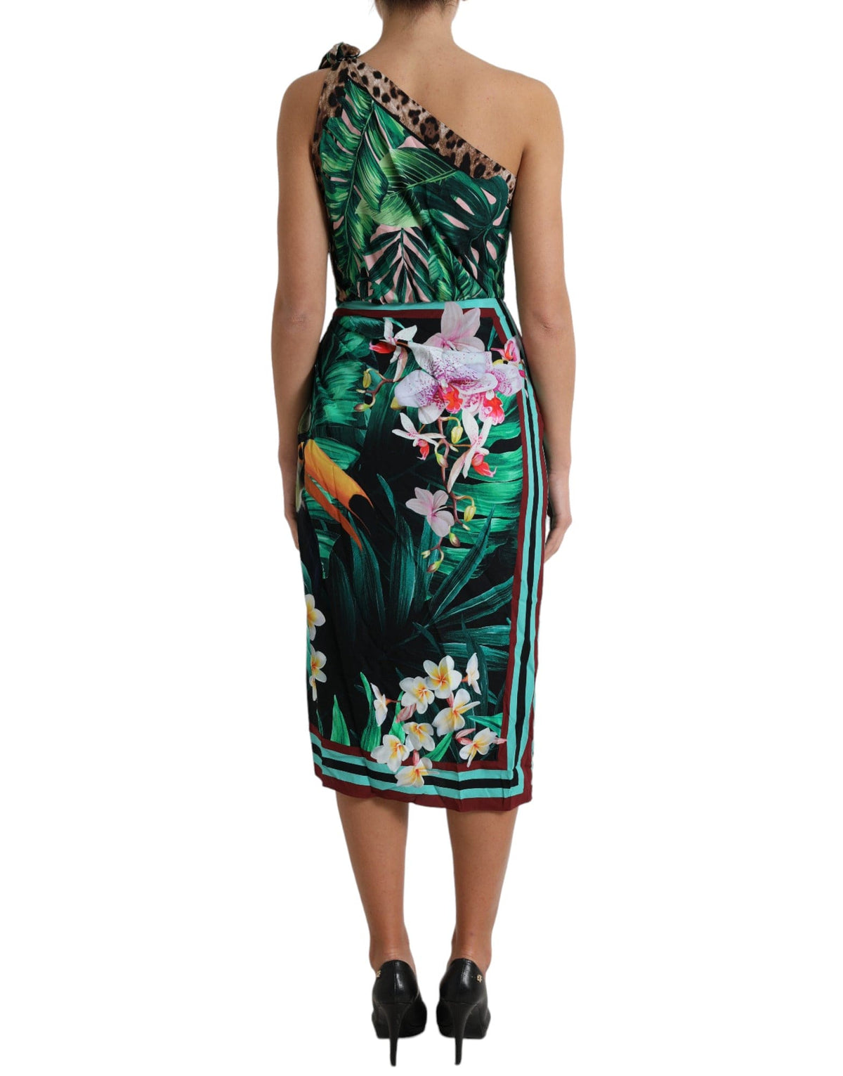 Robe asymétrique à imprimé jungle tropicale Dolce &amp; Gabbana