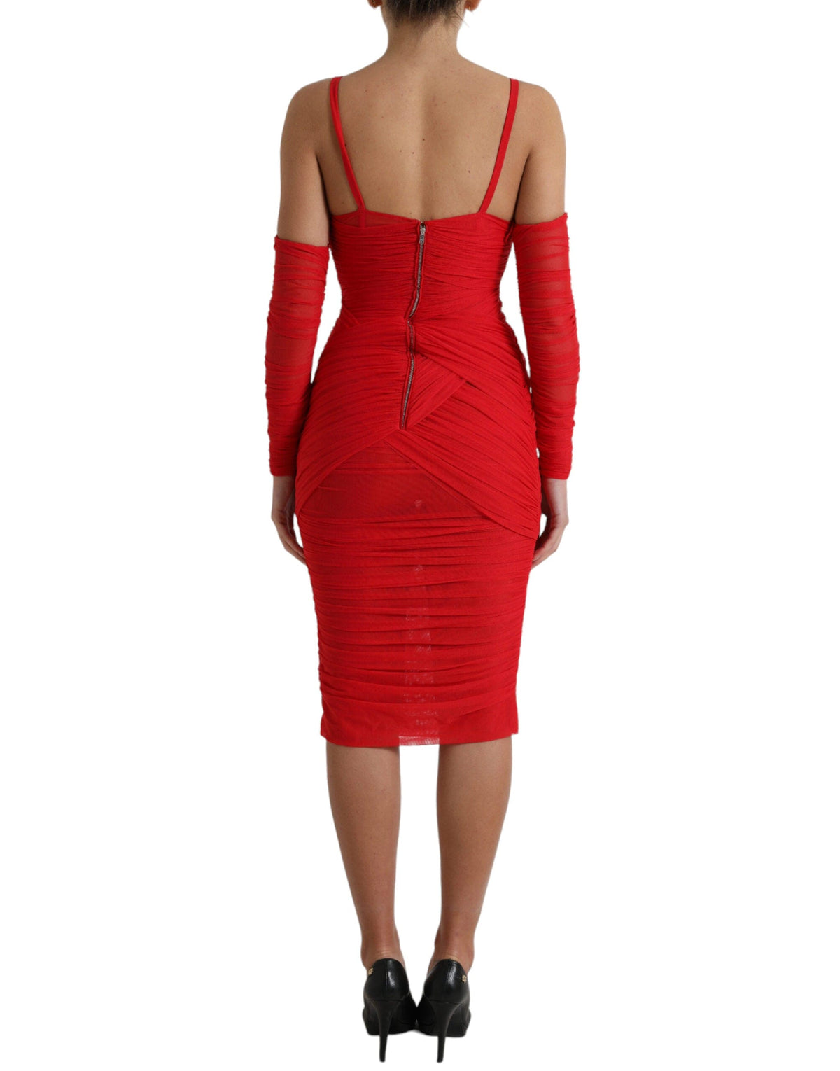 Robe mi-longue en satin stretch rouge éclatant Dolce &amp; Gabbana