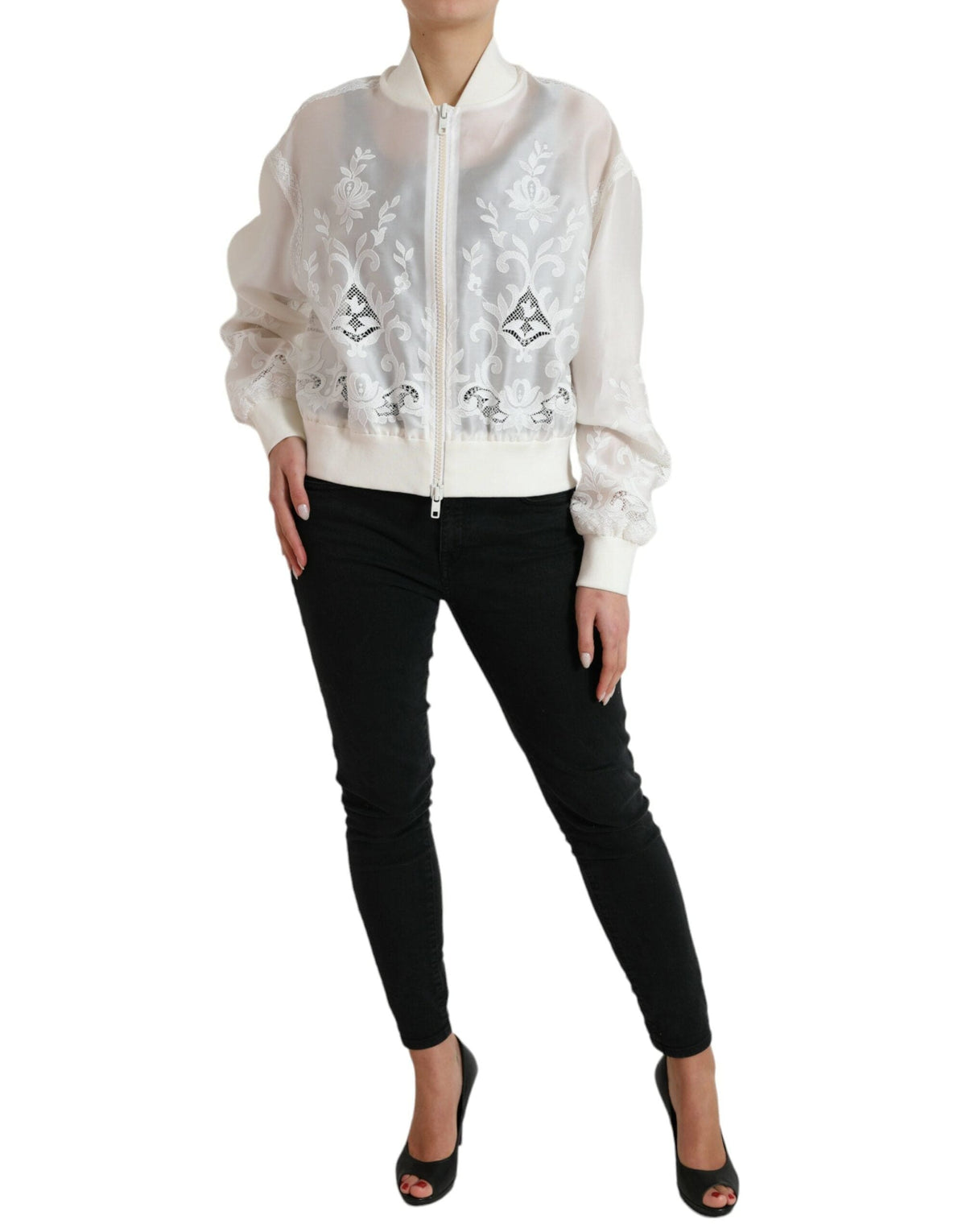 Veste bomber élégante en soie blanche Dolce &amp; Gabbana