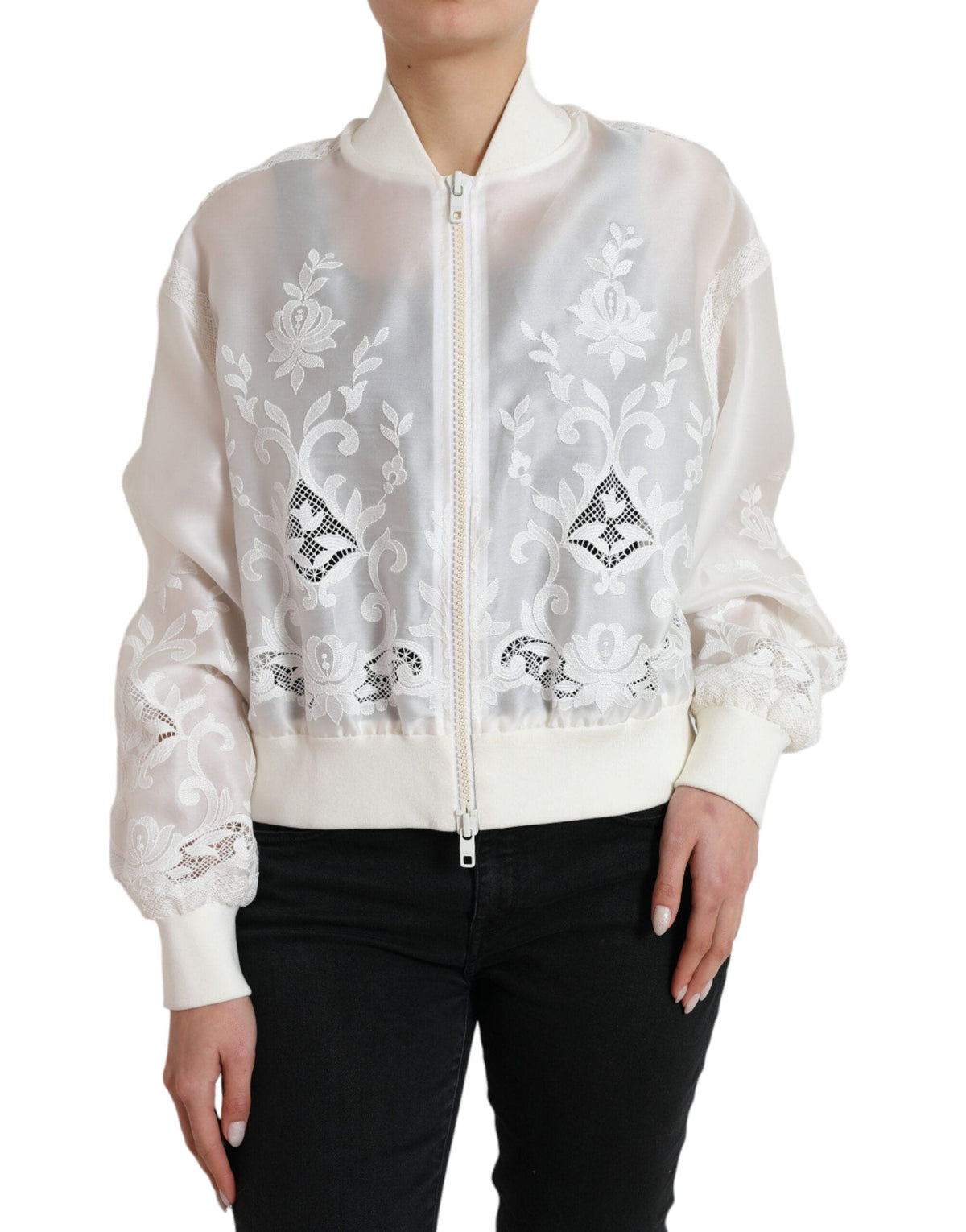 Elegante cazadora bomber de seda blanca de Dolce &amp; Gabbana