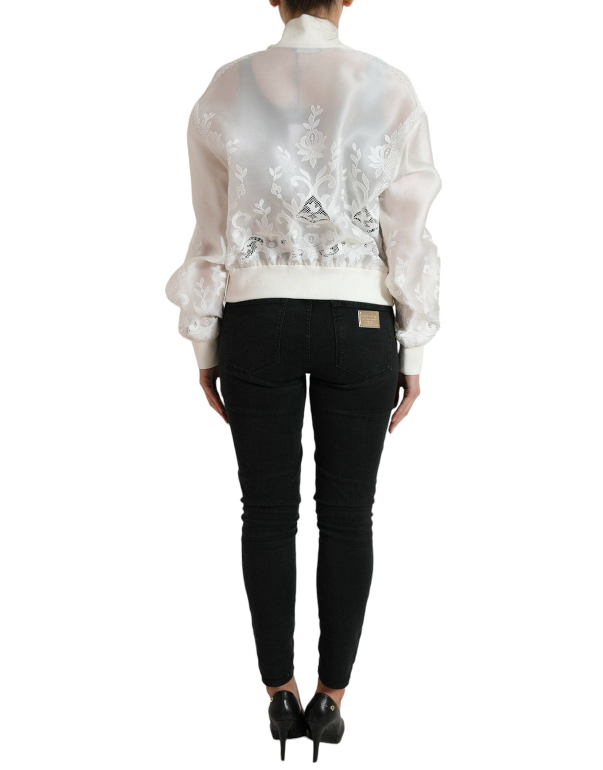 Elegante cazadora bomber de seda blanca de Dolce &amp; Gabbana