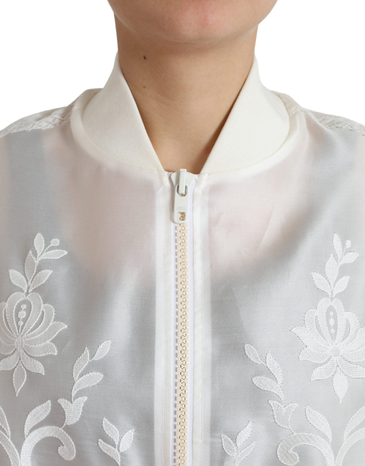 Elegante cazadora bomber de seda blanca de Dolce &amp; Gabbana