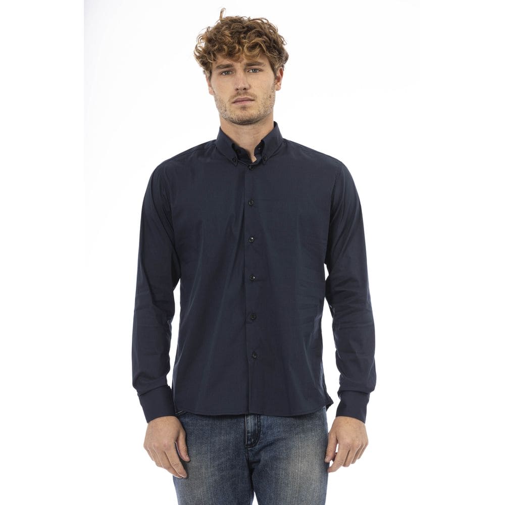 Camisa elegante de mezcla de algodón azul Baldinini Trend