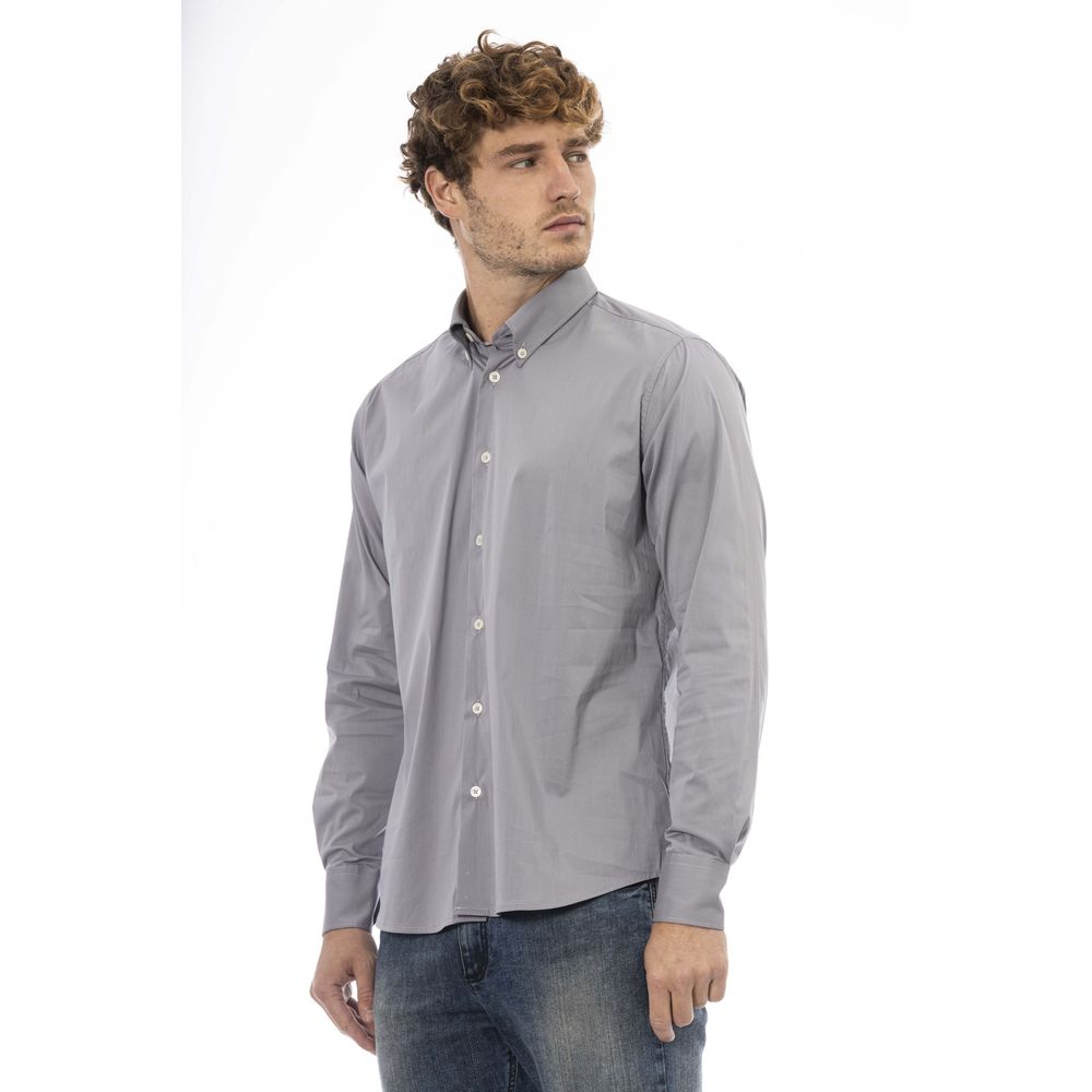 Camisa elegante de mezcla de algodón gris Baldinini Trend