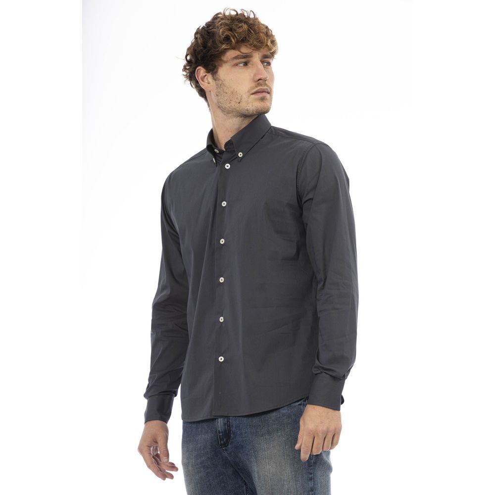 Camisa elegante de mezcla de algodón gris Baldinini Trend